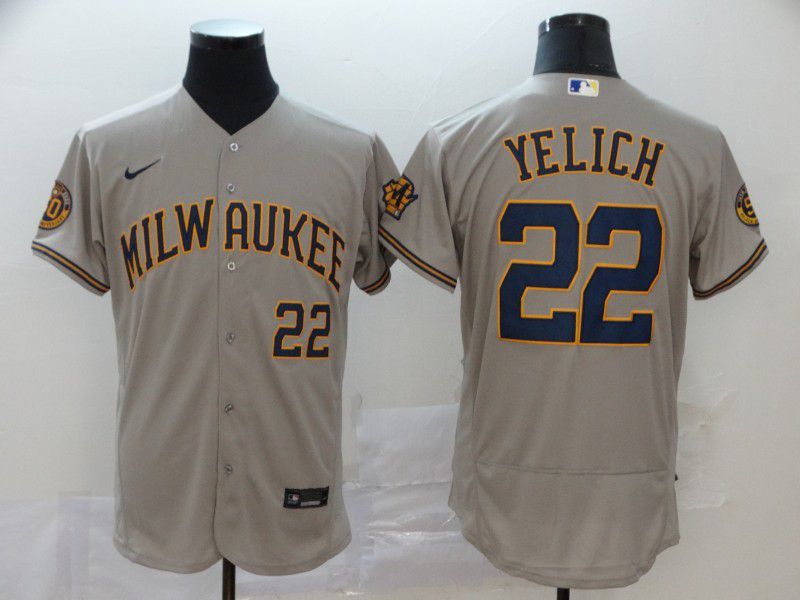 Men Milwaukee Brewers #22 Yeli Grey Nike Elite MLB Jerseys->milwaukee brewers->MLB Jersey